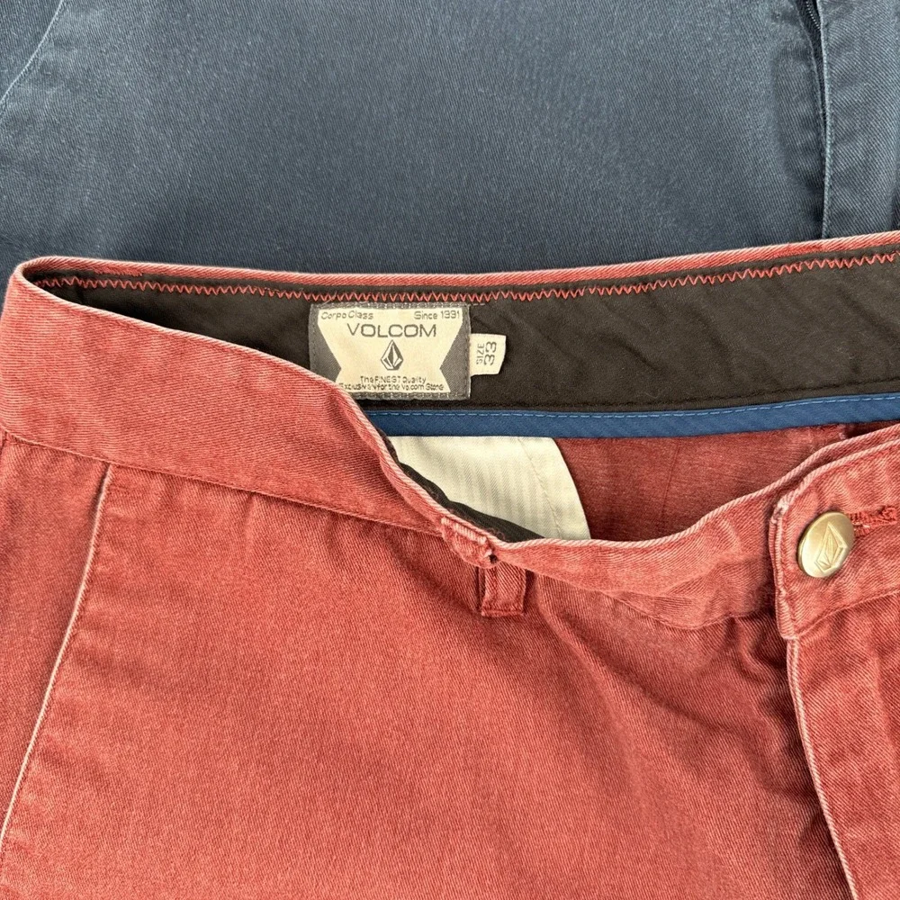 Volcom Mens Frickin Modern Fit Chino Shorts Bundle 4 Pairs Navy Khaki Red 33 - Picture 6 of 16